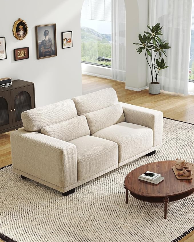 Pipishell Loveseat Couches for Living Room, 65" Modern Couch with Deep Seats and Wide Armrests, Comfortable Love Seat Sofa with Sturdy Frame, Easy to Clean with Removable Covers, White