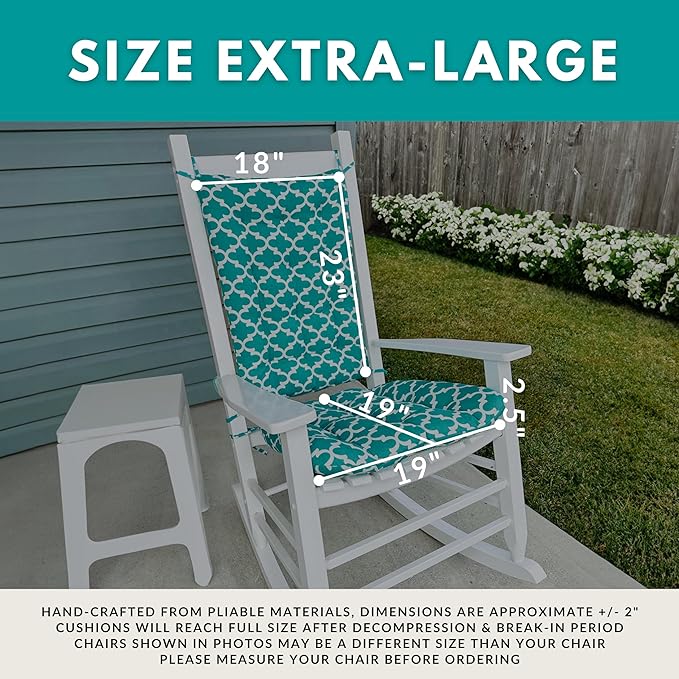 Westport Red Porch Rocker Cushions - Extra-Large - Indoor-Outdoor: Fade & Weatherproof - Latex Foam Filled Rocking Chair Seat Cushion & Backrest Pad Set (Rainbow Cabana Stripe, XL)