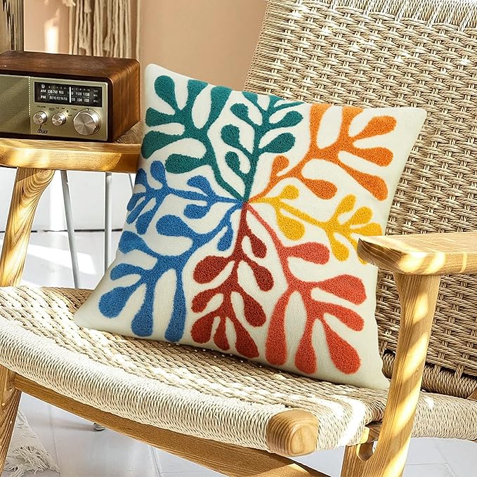 Merrycolor Boho Abstract Matisse Throw Pillow Covers 18x18 Soft Tufted Colorful Pillow Covers Mid Century Aesthetic Art Modern Boho Pillows Decorative Throw Pillow Case for Couch Living Room Bed