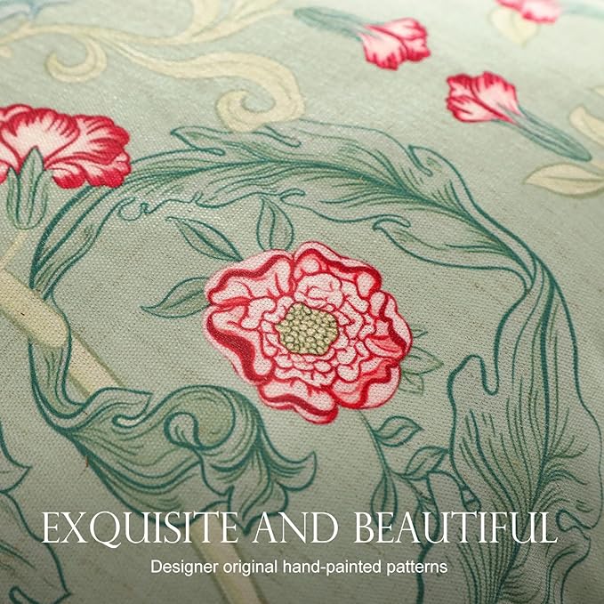 patdrea Designer Pack of 2 Square Throw Pillow Covers,French Vintage Rustic Linen with Green Floral Pattern Pillows Cover,Decorative Pillowcases Cushion for Bed Living Room Outdoor Car,18"x18"