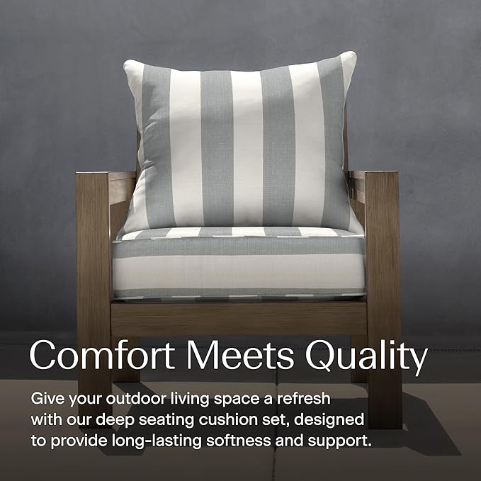 Honeycomb Outdoor Deep Seat, 24 x 23, Cabana Stripe Stone Grey Chair Cushion for Patio Furniture