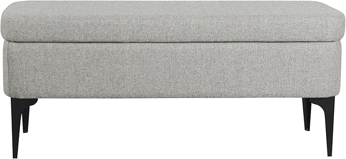 HomePop Upholstered Storage Bench with Metal Leg Home Décor|Bench with Storage for Living Room & Entryway - Sustainable Gray Woven