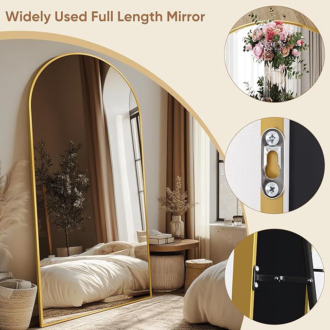 Full Length Mirror, 76"x34" Oversized Arched Mirror Large Standing Mirrors, Tall Mirrors Body Floor Mirror for Bedroom Living Room Aluminum Frame,Gold