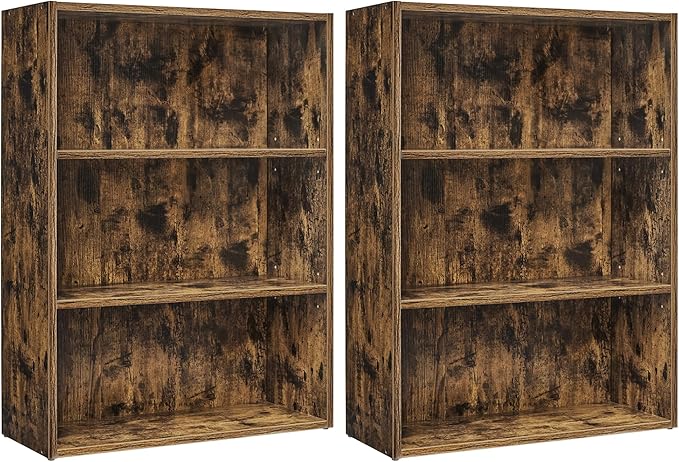 VASAGLE Set of 2 Bookshelves, 23.6 Inches Wide, 3-Tier Open Bookcases with Adjustable Storage Shelves, Floor Standing Units, Rustic Brown ULBC163X01-2