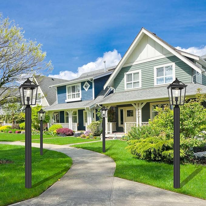 Colonial Outdoor Post Light Fixture, 8.5 Inch Large Modern Exterior Pillar Lantern with Black Finish & Clear Glass, Pole Light for Garden, Backyard, Courtyard, Patio, Pathway,RZ-033P BK-1