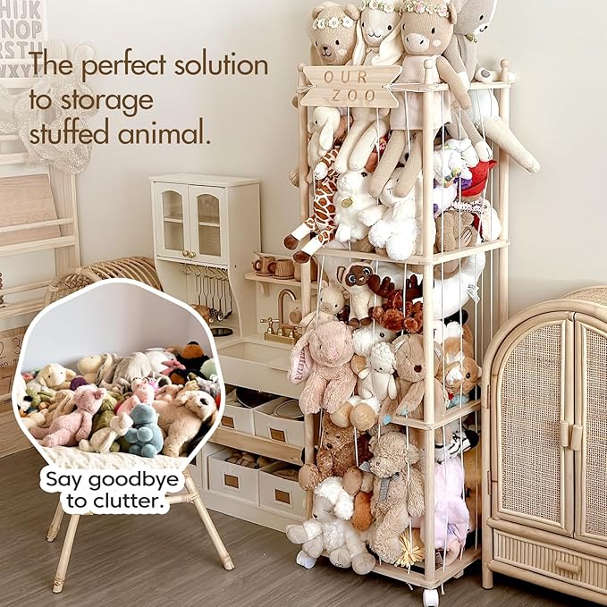 Mloong Stuffed Animal Storage, Wood Stuffed Animal Zoo Storage,Space Save Toy Organizer, Extra Large Capacity Plush Toy Cage,Stuffed Animal Holder,Gift for Nursery Playroom Kidroom Bedroom-54 inch