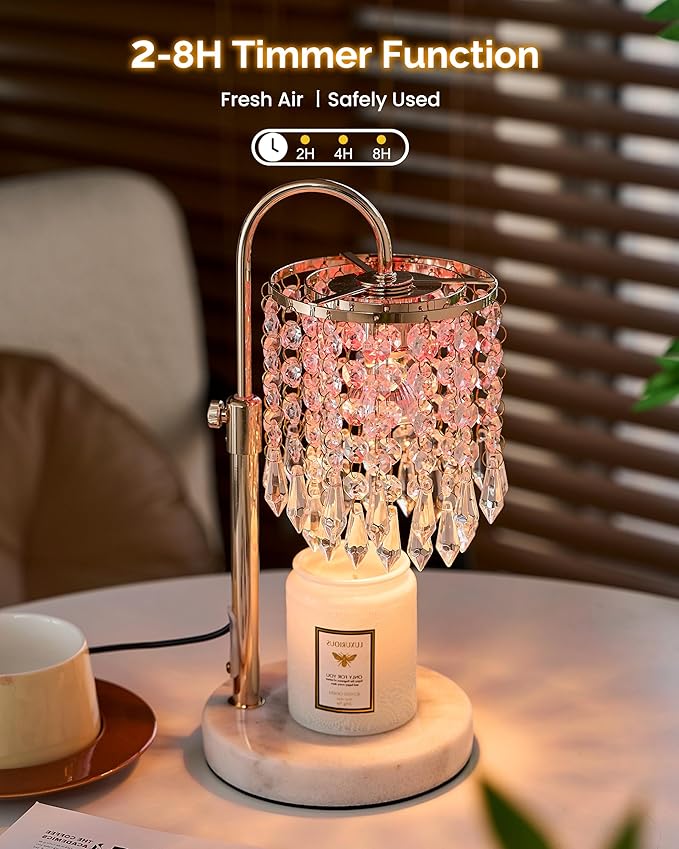 Candle Warmer Lamp with Timer Dimmer and 3 Bulbs, Candle Lamp Warmer with RGB Mode for Adjustable Height, Crystal Candle Lamp for Jar Candles, House Warming Gifts Home Room Decor, French Gold
