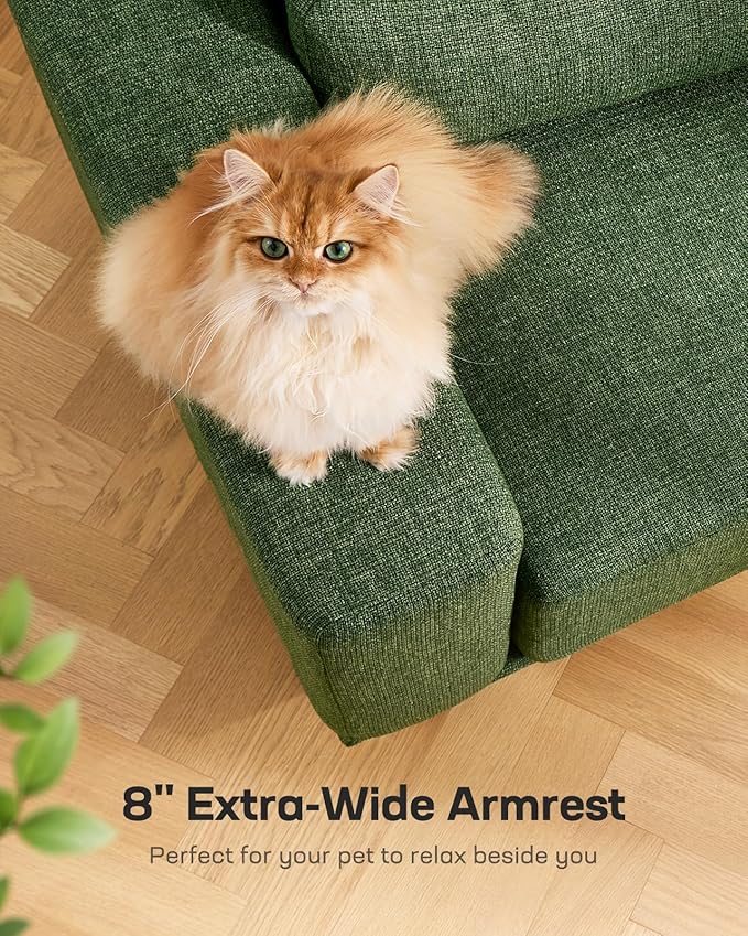 Marsail 2-Seater Modern Sofa, 65" Loveseat Couch with Wide Armrests & Deep Cushions, Linen Sofas with Removable Washable Covers for Living Room, Green