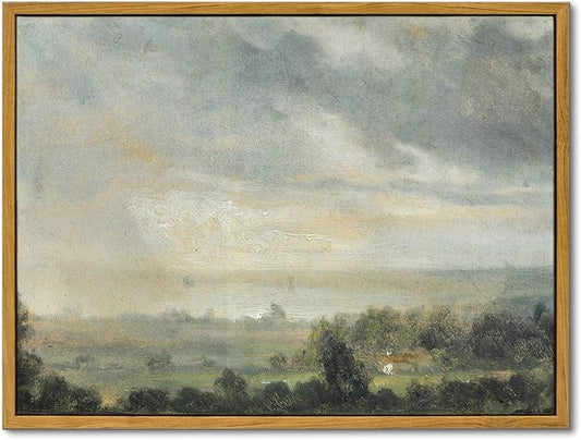 InSimSea Framed Canvas Wall Art Vintage Decor, Room Decor Classical Oil Painting Canvas Prints View from the Elbe Valley with high cloudy sky Vintage Wall Art Home Room Decor, 12"x16"
