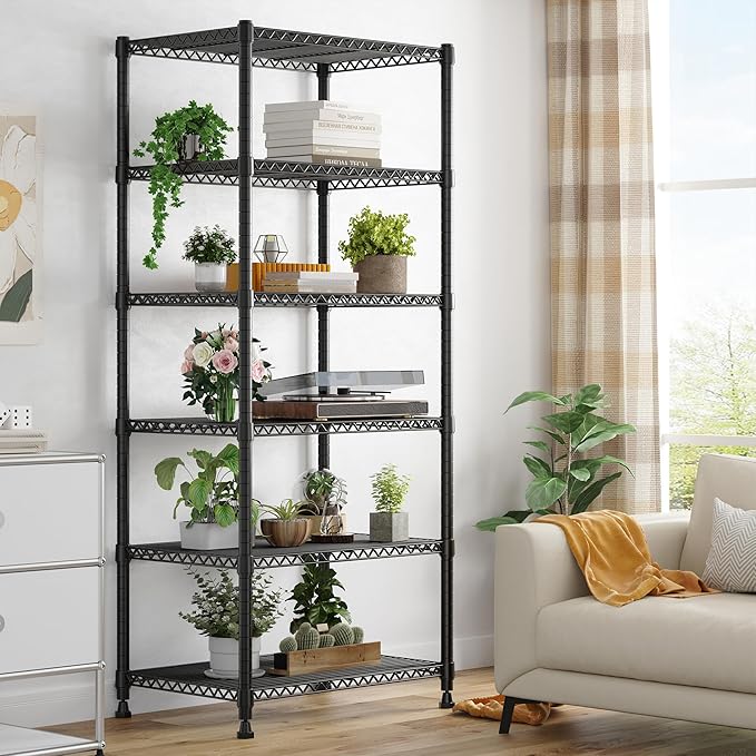 REIBII 72’’H Wire Shelving, 6 Tier Metal Shelving Units and Storage Shelves, Adjustable Garage Shelving for Storage Heavy Duty Shelving for Pantry Shelf Kitchen Garage, 24’’W X18’’D X72’’H