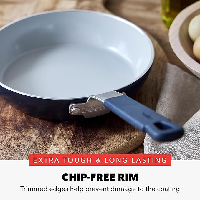 GreenPan x Bobby Flay 8" Nonstick Frying Pan Skillet, PFAS-Free Diamond Ceramic, Induction Suitable, Stay-Cool Silicone Handle, Easy Clean Dishwasher & Oven Safe, Egg & Omelet Pan, Oxford Blue