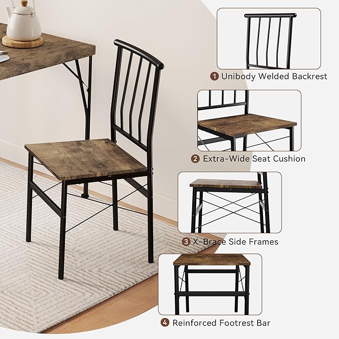 Kitchen Dining Table Set for 4, 5-Piece Kitchen Table Set with 1.6“ Thick Tabletop,Dining Room Table Sets,Kitchen Table Set with 4 Chairs for Small Space, Dinette,Apartment,Retro Brown