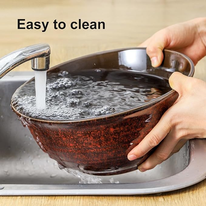 Hasense Serving Bowls, 84 Ounce Ceramic Mixing Bowls Set of 2 for Kitchen, Large Salad Nesting Bowls for Cooking,Baking,Soup,Pasta,Fruit, Microwave & Dishwasher Safe(Red)