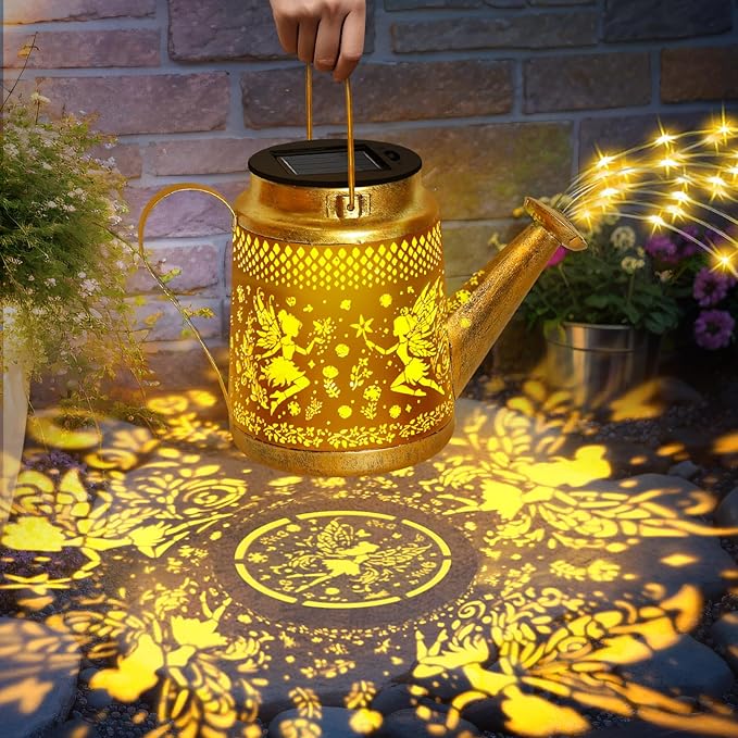 Solar Watering Can Lights Outdoor Garden Decor, Large Fairy Hanging Lantern with Shepherd Hook, Waterproof Garden Lights for Outdoor Landscape Pathway Yard, Mothers Day Gifts for Mom Grandma