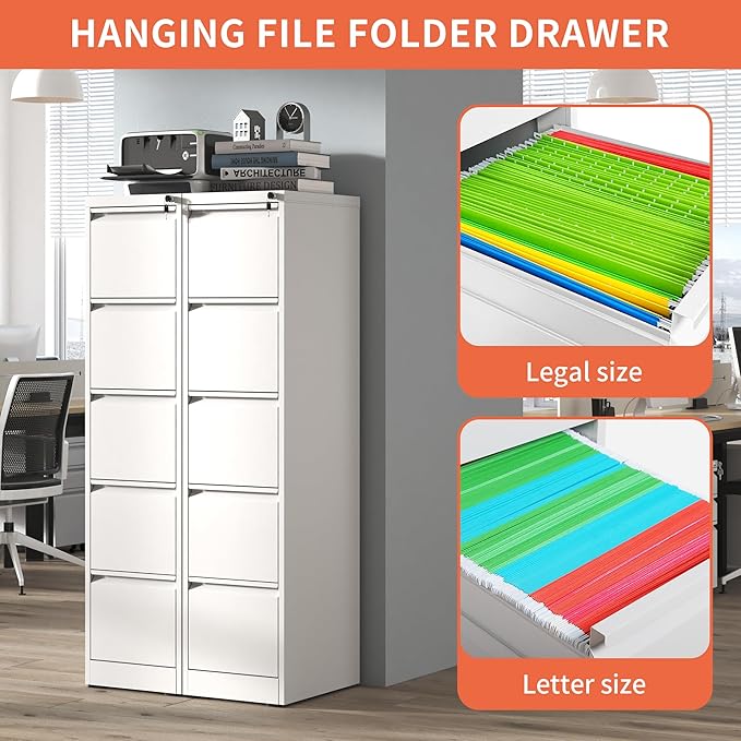 5 Drawer File Cabinet,Metal Filing Cabinets for Home Office,Vertical File Cabinet with Lock,Heavy Duty Metal Storage Cabinet for A4/Letter/Legal Size Files,Assembly Required