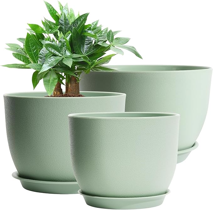 GARDIFE 12/10/9 inch Plant pots, Plastic Large planters for Indoor Plants, Flower pots, Green