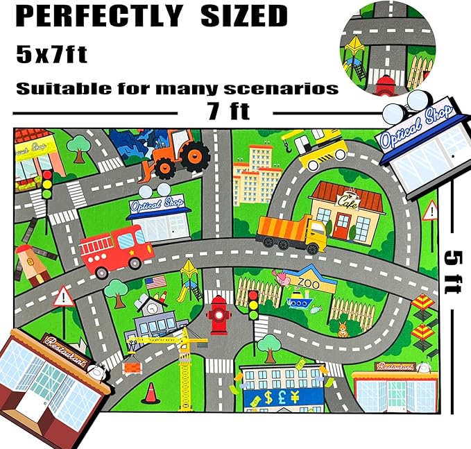 Car Rug - Car Rugs for Kids Toy Cars City Life Car Road Mat for Kids Track Rug Car Carpet for Boys Girls Playroom Living Room Bedroom Classroom, 4'5''×6'