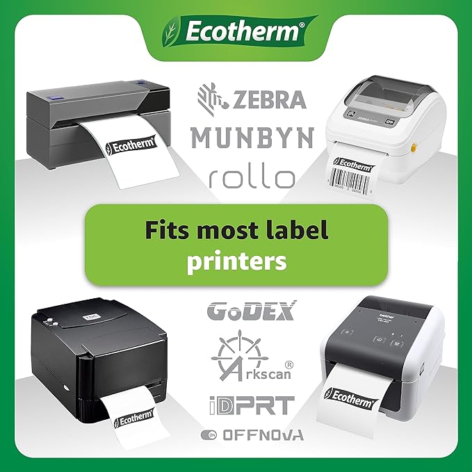 2.25" x 2" Thermal Labels | 4 Rolls | 2940 Labels | fits Zebra, Munbyn, Rollo, Godex, Arkscan, iDPRT, Offnova Thermal Label Printers and More | Blank White Adhesive Stickers by Ecotherm
