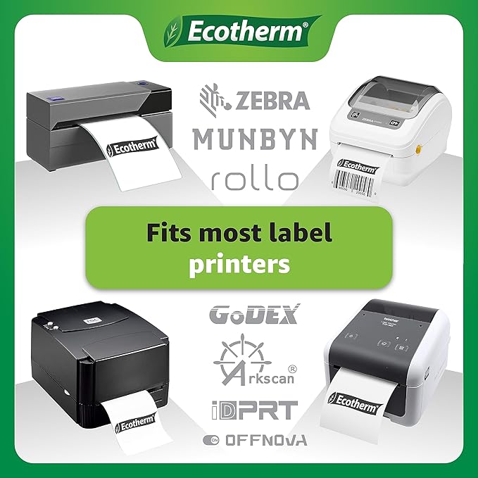 2.25" x .75" Thermal Labels | 4 Rolls | 7120 Labels | fits Zebra, Munbyn, Rollo, Godex, Arkscan, iDPRT, Offnova Thermal Label Printers and More | Blank White Adhesive Stickers by Ecotherm