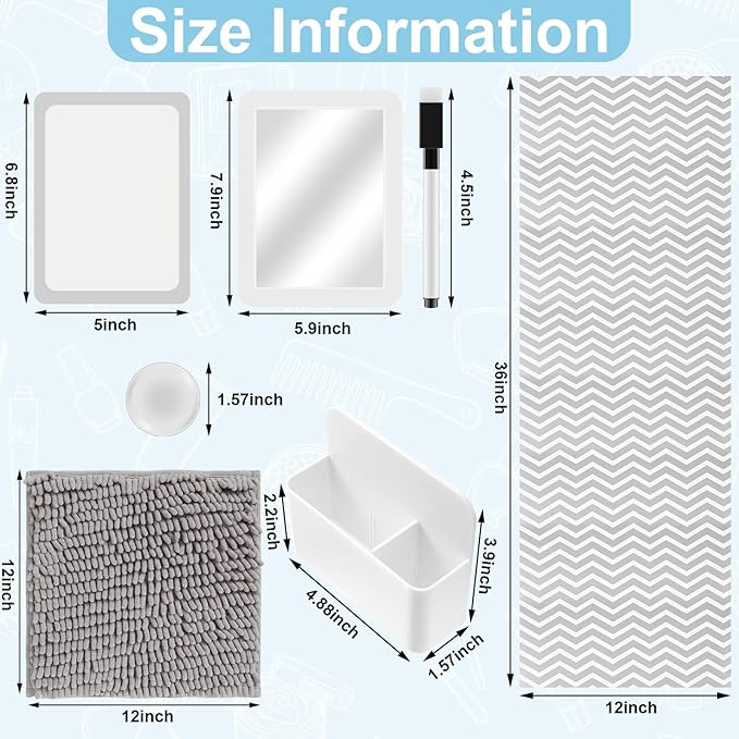 Locker Accessories Kit Back to School Essentials Include Magnetic Wallpaper Mirror Locker Carpet Whiteboard with Dry Erase Marker and Locker Organizer Supplies for Girls School Office (Gray, White)