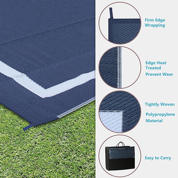 Ogrmar 5x8 FT Reversible Mats, Outdoor Rug for Patio Clearance, Waterproof Carpet, Plastic Straw Rug for Indoor Outdoor, Floor Mat&Rug for RV Porch Camping Backyard Deck Balcony Beach Trailer (Blue)