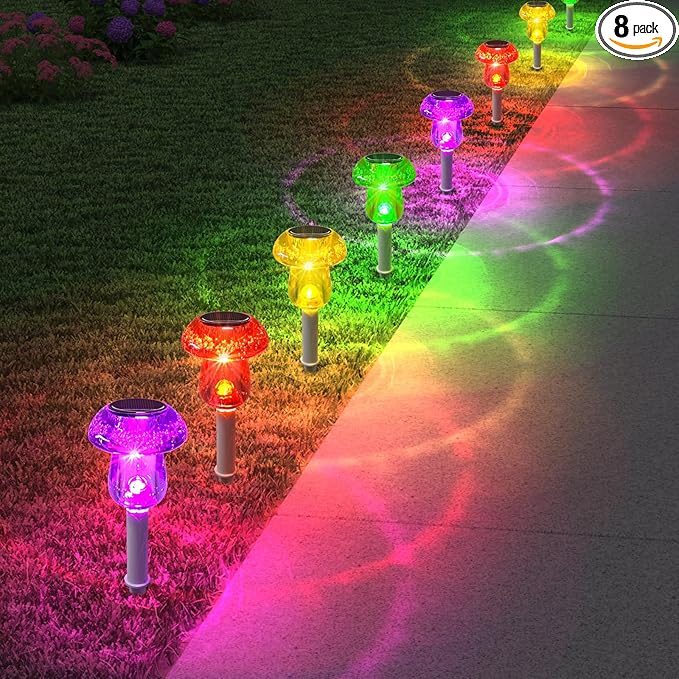 Solar Lights Outdoor, 8 Pack Mushroom Lights Outside Waterproof, Solar Powered LED Lighting for Garden, Yard, Landscape, Path, Pathway, Lawn, Walkway, Driveway, Backyard Decor (Multicolor)