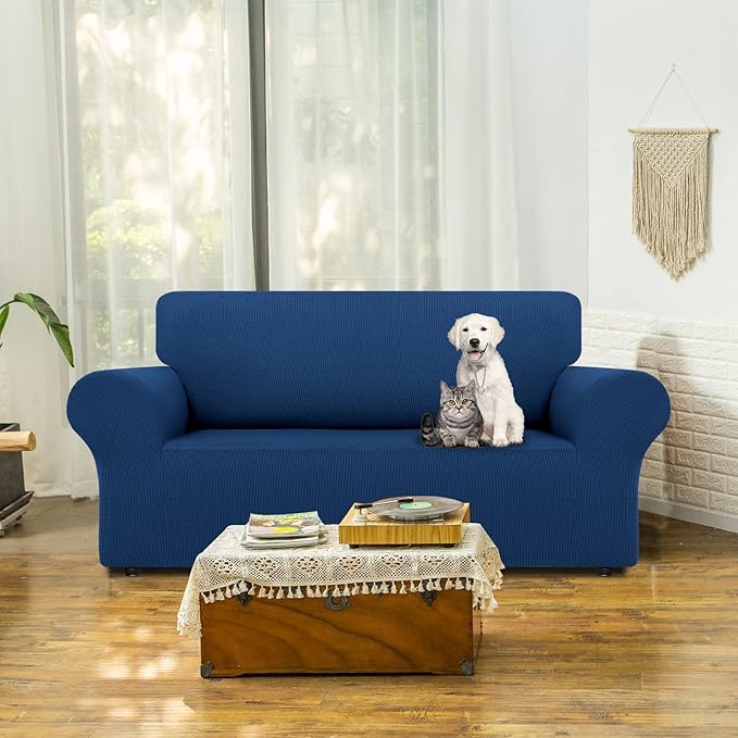 LURKA Stretch Loveseat Sofa Slipcovers 1 Piece Couch Covers for Sofa Furniture Protector Full Sofa Covers with Elastic Bottom for Kids and Dog (Medium,Royal Blue)