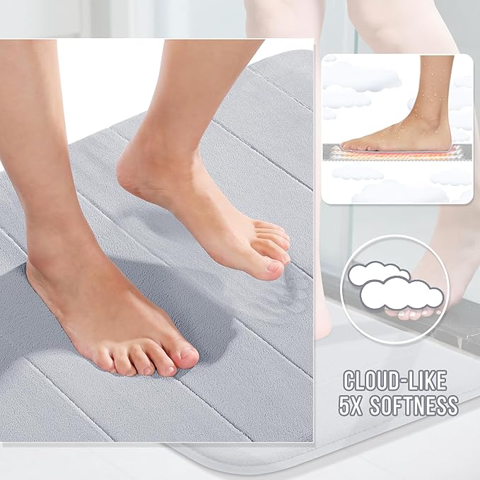 Yimobra Large Bath Mat 36"x24", Super Soft Quick Dry Memory Foam Bathroom Rug, Water Absorbent, Non Slip Backing Machine Washable for Tub Shower, Thick Comfort Support, Silver