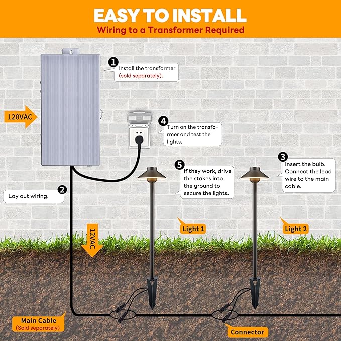 Low Voltage Landscape Lighting Brass - 12v Pathway Lights IP65 Waterproof, Hard Wired Path Light Outdoor, Mushroom-top Bronze for Exterior Area Patio House G4 Bulb Not Included (4 Pack)