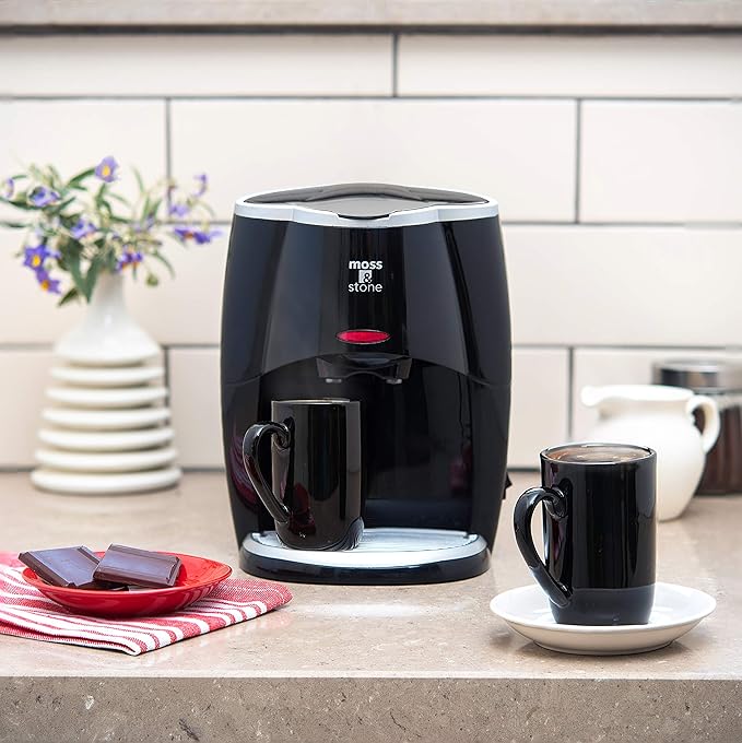 Moss & Stone Mini Drip Coffee Maker with Mug (5 oz Mugs), Small Coffee Pot With 2 Coffee Cups, Mini Coffee Maker (2 Drip & 2 Mug)