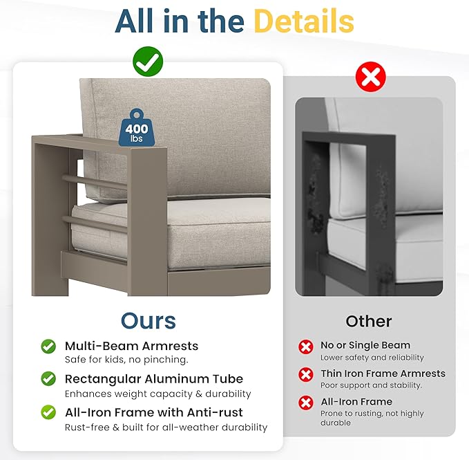 Wisteria Lane Patio Furniture Metal Loveseat, Metal Outdoor Chairs with Upgraded Cushions, All-Weather Outdoor 2 Seats Sofa Couch for Balcony, Garden, Deck, Backyard, Khaki