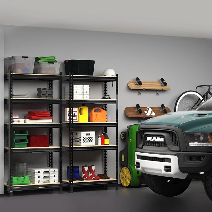 PrimeZone Storage Shelves 2 Pack 5 -Tier Heavy Duty Shelf, 1325 lbs /Pack Capacity Adjustable Metal Garage Storage Rack, Shelving Unit Rack 28" x 12" x 59" for Warehouse Pantry Closet Kitchen Black