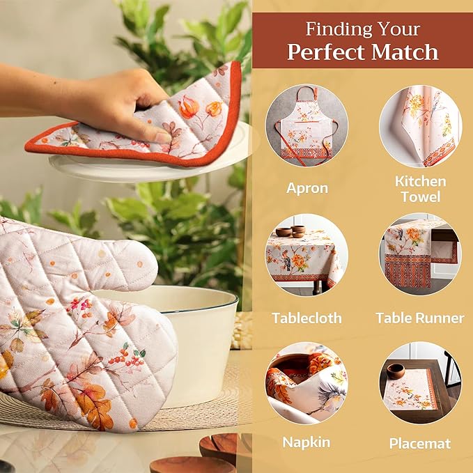 Maison d' Hermine Pot Holders 100% Cotton Heat Resistant Potholders 8" x 8" Hot Pads with Loop for Thanksgiving Christmas Decorations BBQ Cooking Baking Handling Hot Pans (Pack of 1, Kelim - Prairie)