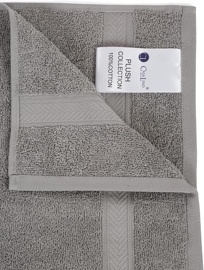 Casa Lino Face Towels & Body Wash Cloths for Showering - 100% Cotton Wash Cloths for Bathroom - Highly Absorbent & Quick Drying Washcloth Set - Cotton Washcloths 24 Pack (12" x 12") - (Silver Grey)