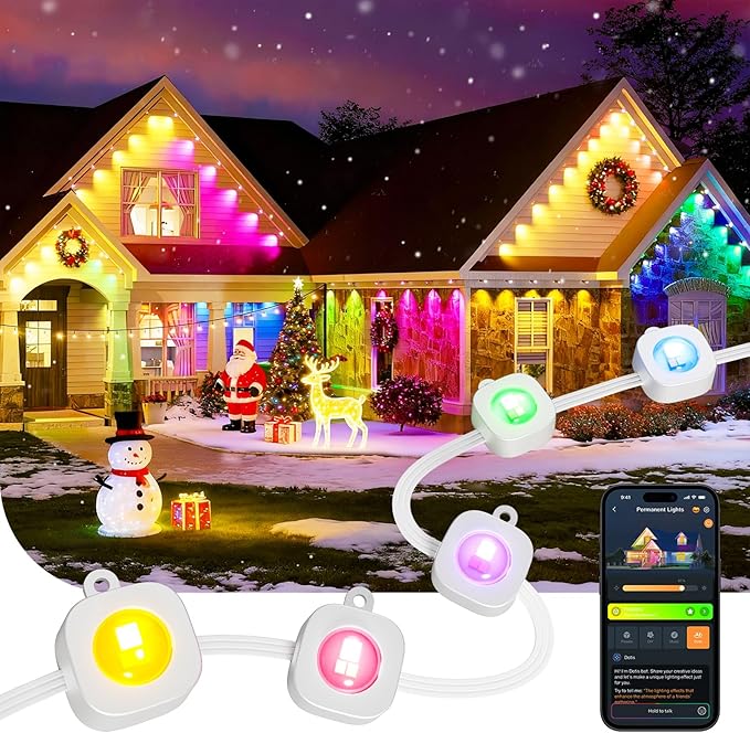 Linkind Permanent Outdoor Lights,100ft with 72 Triple-LED,AI Lighting,Smart RGBTW for Christmas Lights Outdoor,Christmas Decorations, IP67 Waterproof, Works with Alexa,Google Assistant