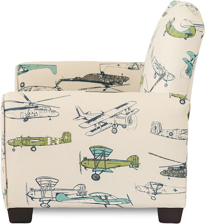 Toddler Personalized Armchair, Kids Upholstered Rocking Chair with Personalization, Toddler Chair with Personalized Name, Comfy Child Armchair, (Airplanes Print, Legs)