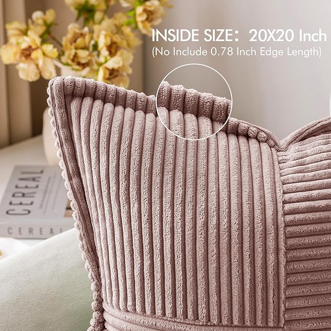 MIULEE Decorative Throw Pillow Covers for Couch Bed Livingroom 20x20 Inch Set of 2 Blush Pink Boho Accent Throw Pllows Broadside Striped Patchwork Soft Corduroy Pillowcases