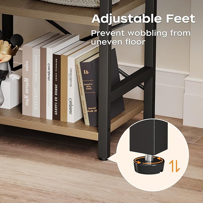 Homeiju Bookshelf, 3 Tier Industrial Bookcase, Metal Small Bookcase, Rustic Etagere Book Shelf Storage Organizer for Living Room, Bedroom, and Home Office(Light Coffee) Patent Pending D29873033