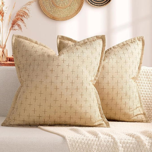 ZWJD Pillow Covers 24x24 Set of 2 Soft Polyester Textured Pillow Covers with Stylish Flange Edge Cozy Farmhouse Throw Pillows for Couch Bed Sofa Living Room
