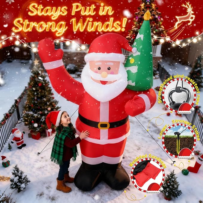 9 FT Waving Christmas Santa Claus Inflatable Outdoor Decoration for Yard,Outdoor Christmas Decoration Inflatable Santa Claus Outdoor with LED Lights for Garden Lawn Home Indoor Winter Holiday Party