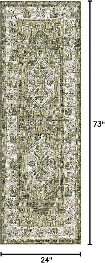 Unique Loom Outdoor Traditional Collection Area Rug - Valeria (2' x 6' 1" Runner, Green/ Light Green)
