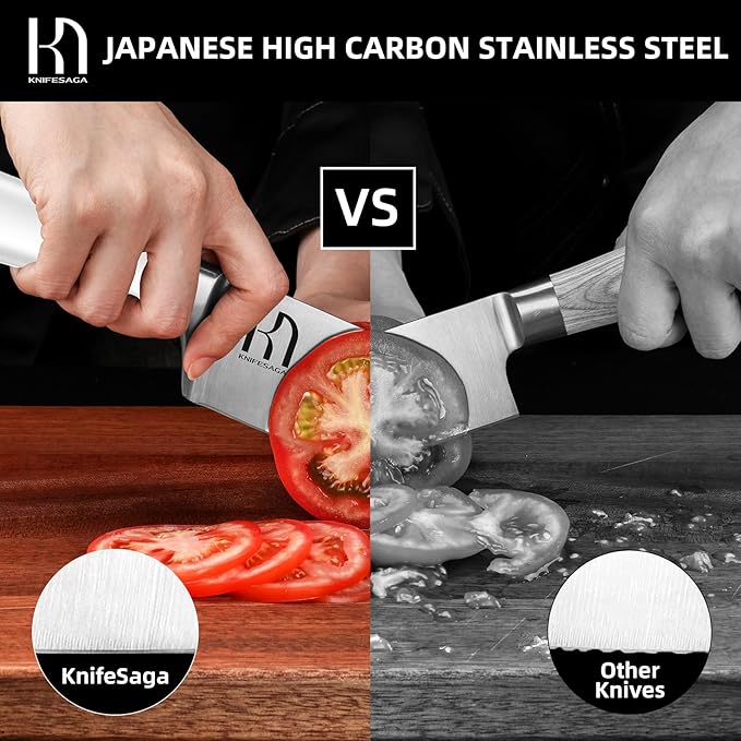 Japanese Chef Knife 8 Inch Professional for Kitchen, High Carbon Stainless Steel Chopping Knife for Vegetable, Razor Sharp Cooking Knife for Meat Cutting with Full-tang Handle