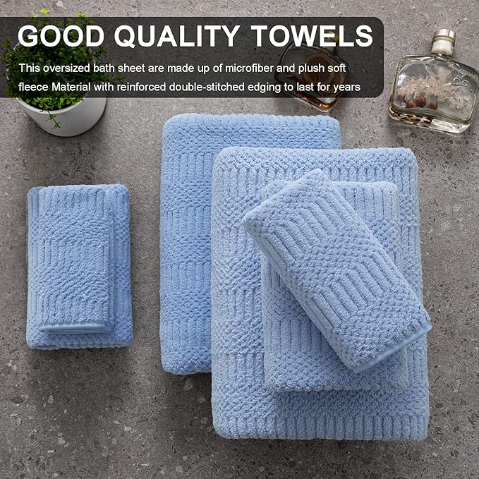 4 Piece Extra Large Bath Towels Set 35x70 Inches, Blue Oversized Soft Bath Sheet Towels 600 GSM Highly Absorbent Quick Dry Towels Set for Bathroom Hotel Spa