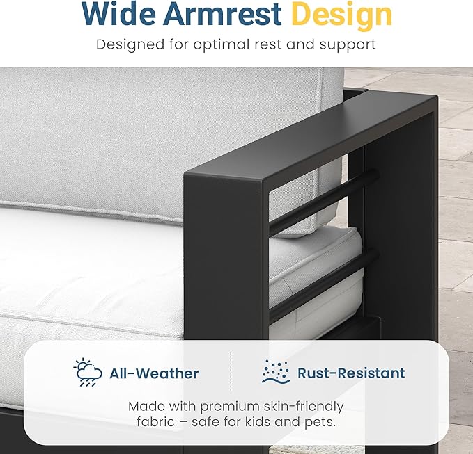 Wisteria Lane Patio Furniture Metal Armchair Set of 2, Metal Outdoor Chairs with Upgraded Cushions, All-Weather Outdoor Single Sofa for Balcony, Garden, Deck, Backyard, Light Grey