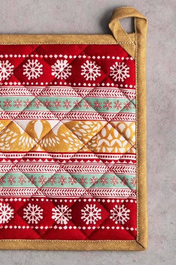 Maison d' Hermine Pot Holders 100% Cotton Heat Resistant Potholders 8" x 8" Hot Pads with Loop for Thanksgiving Christmas Decorations BBQ Cooking Baking Handling Hot Pans (Pack of 1, Sofia)