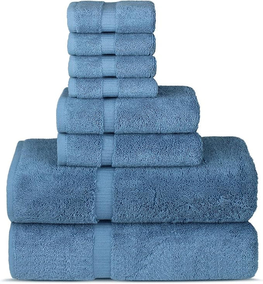 Chakir Turkish Linens Premium Cotton Absorbent Turkish Towels (8-Piece Towel Set, Wedgewood)