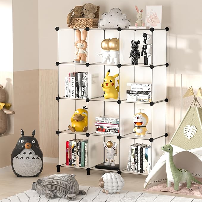 Cube Shelves, 12 Cubby Storage Organizer,DIY Closet Organizers and Storage Shelves for Bedroom,Stackable Closet Shelves for Clothing Storage,Book Shelf, Toy Organizers and Storage, Transparent White