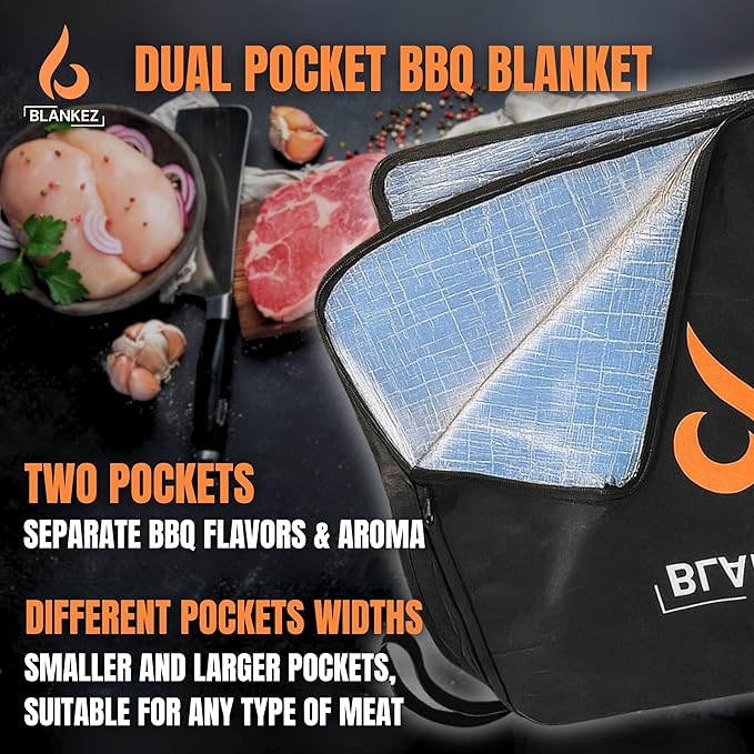 BBQ Blanket for Resting Meat Extra Large, Insulated Meat Resting Bag | Reusable Brisket Blanket for Grilling & Smoking, Smoker Resting Bag for Smoked Meat, Ribs | Gift for Men, Dual-Pocket XL 23in.