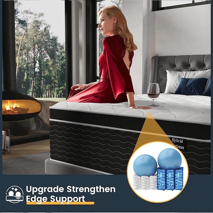 Queen Mattress, 14 inch Bed Mattress in a Box, Medium Firm Hybrid Mattresses Queen Size with Gel Memory Foam and Pocket Springs, Pressure Relief & Upgraded Support, Cooling and Breathable