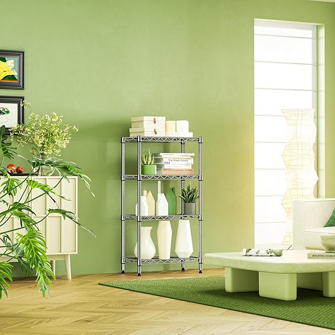 IZEUK 4 Tier Steel Storage Shelves, Heavy Duty Metal Shelf Wire Shelving Rack for Pantry, Kitchen, Living Room, or Office Organization (11.8" D x 21.7" W x 39.5" H, 1000LBS, Chrome)